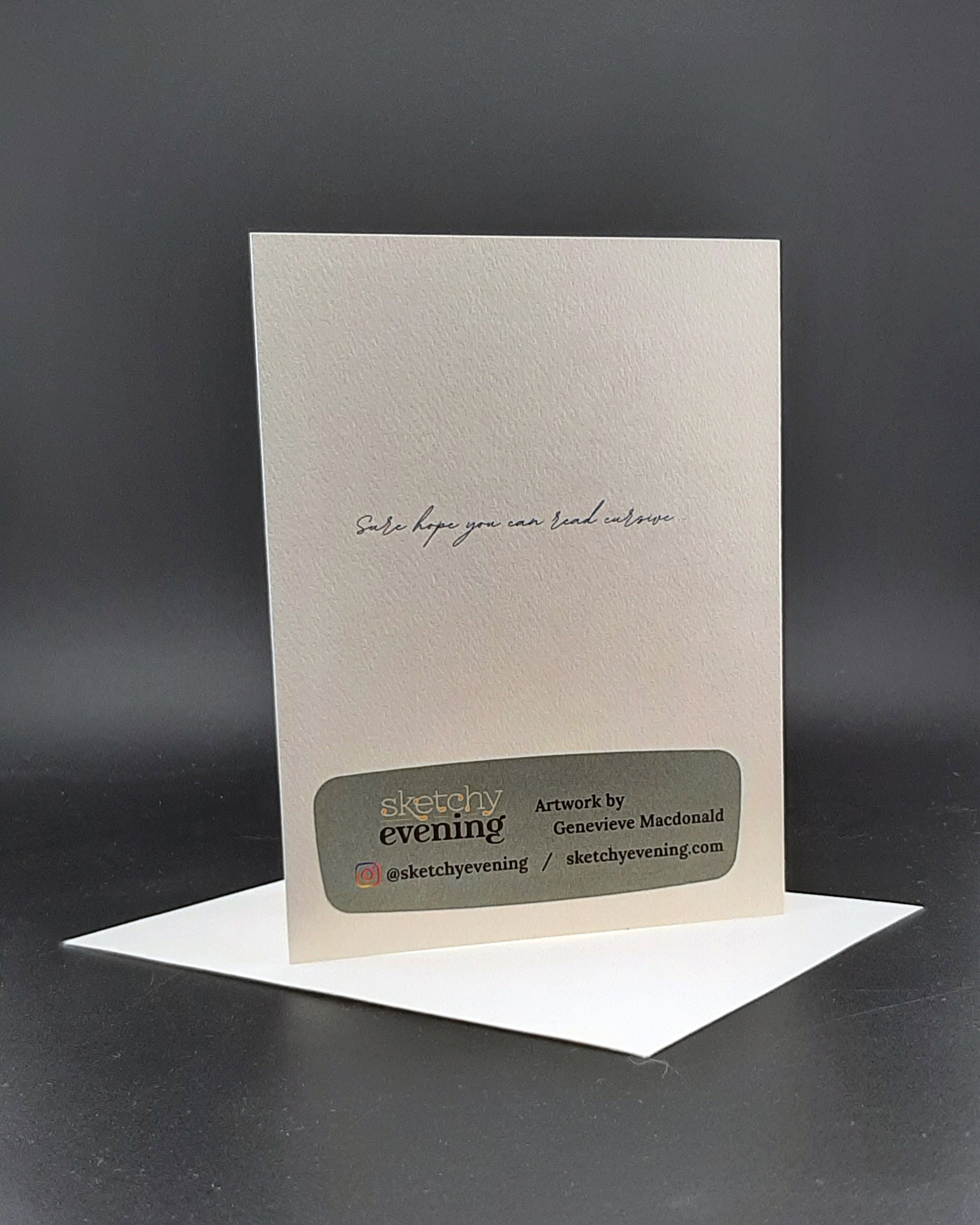 Greeting card with 'Sketchy Evening' branding on a dark background