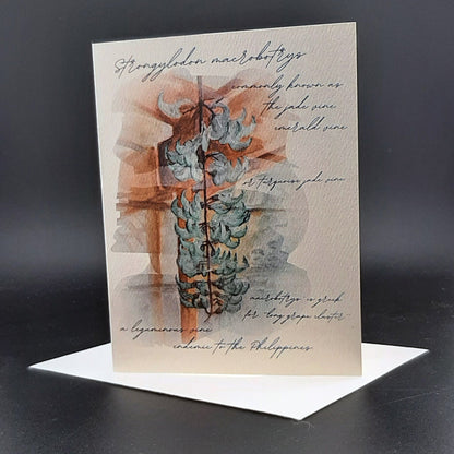 Greeting card with botanical illustration and text on a dark background